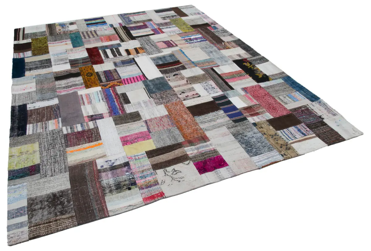 Chaput Patchwork Multi Renk Pamuk Üzerine Yün El Dokuma Kilim-245x306 - Görsel 2