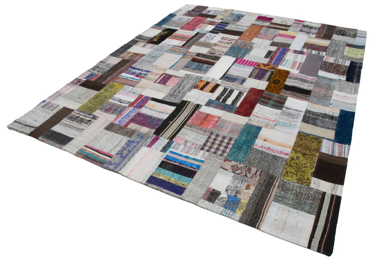 Chaput Patchwork Multi Renk Pamuk Üzerine Yün El Dokuma Kilim-245x306 - Görsel 3
