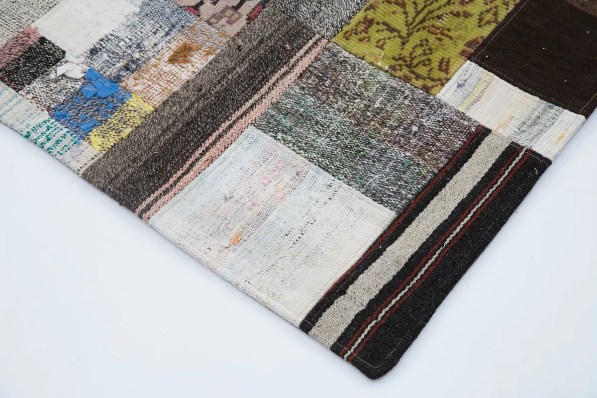 Chaput Patchwork Multi Renk Pamuk Üzerine Yün El Dokuma Kilim-245x306 - Görsel 4