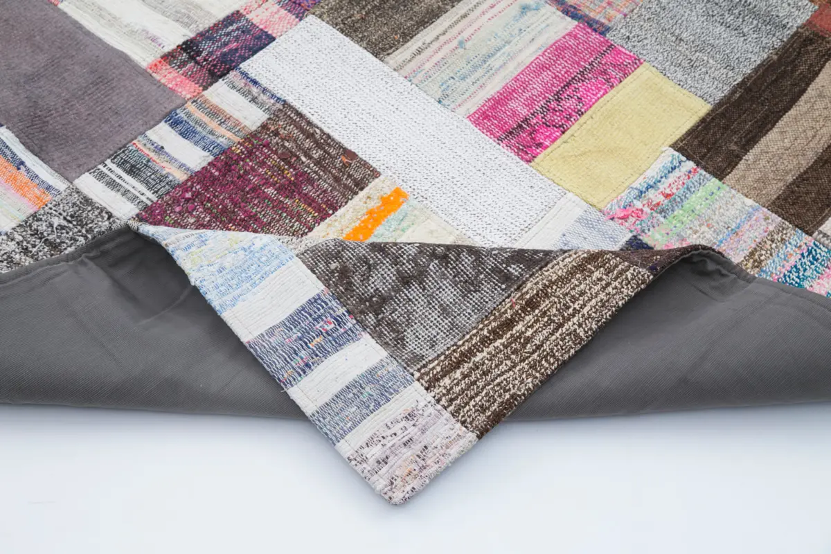 Chaput Patchwork Multi Renk Pamuk Üzerine Yün El Dokuma Kilim-245x306 - Görsel 5
