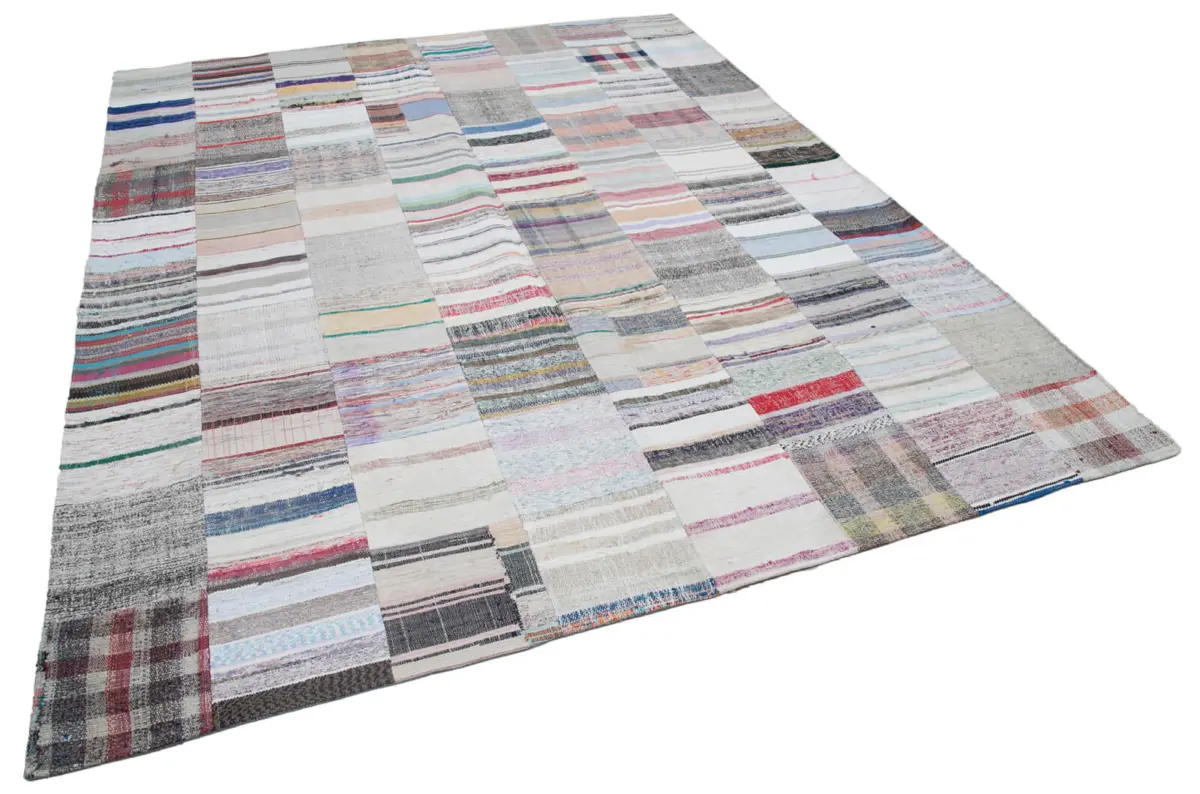 Chaput Patchwork Multi Renk Pamuk Üzerine Yün El Dokuma Kilim-249x305 - Görsel 2