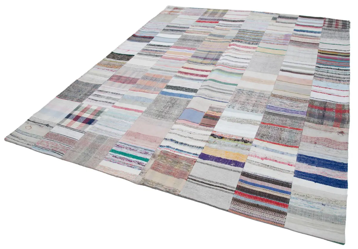 Chaput Patchwork Multi Renk Pamuk Üzerine Yün El Dokuma Kilim-249x305 - Görsel 3
