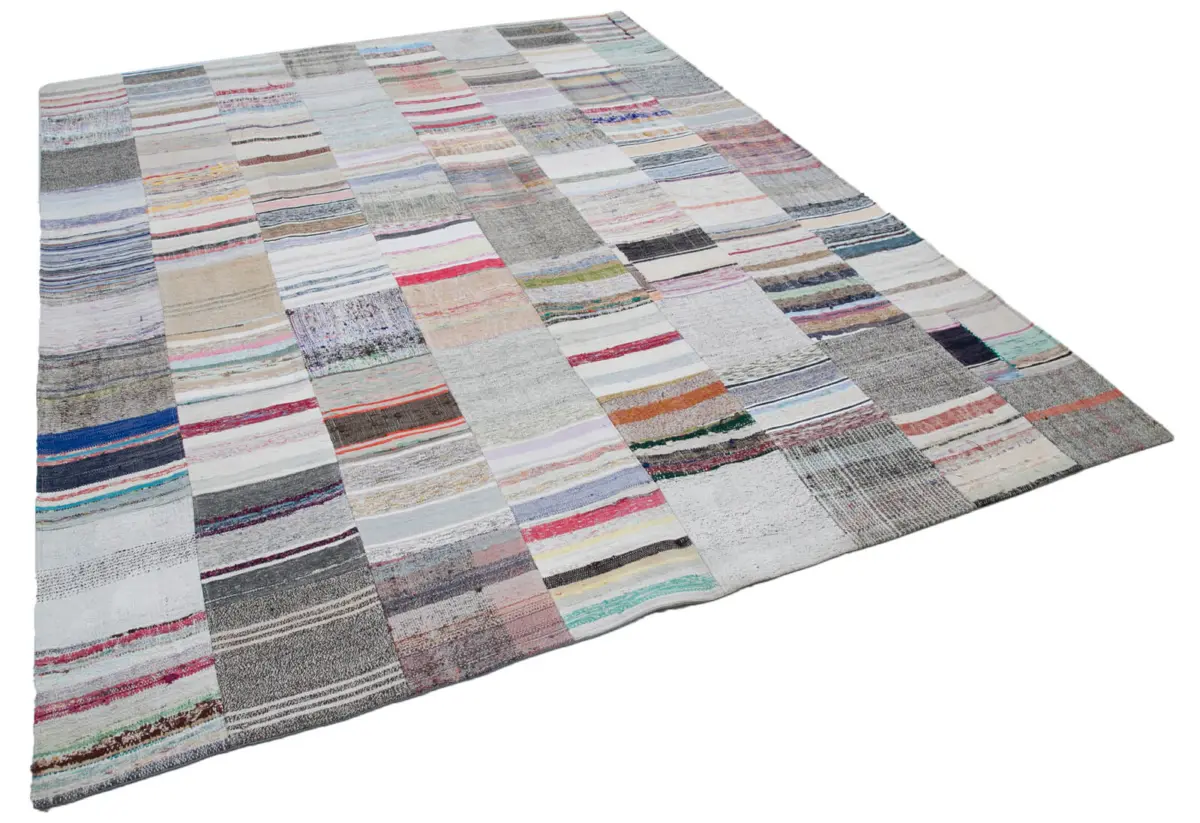 Chaput Patchwork Multi Renk Pamuk Üzerine Yün El Dokuma Kilim-248x307 - Görsel 2