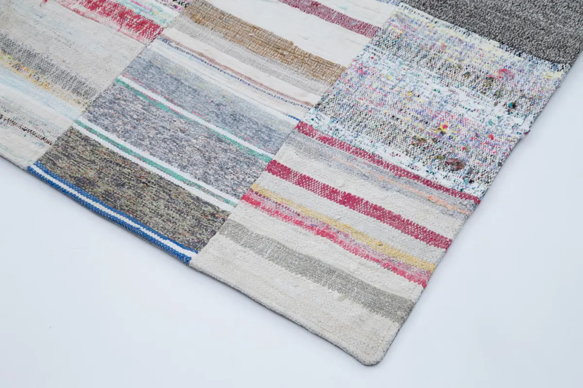 Chaput Patchwork Multi Renk Pamuk Üzerine Yün El Dokuma Kilim-248x307 - Görsel 4