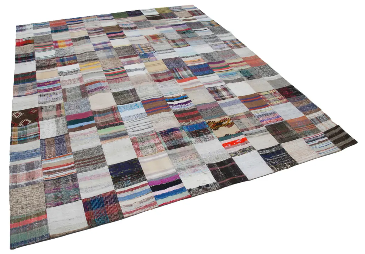 Chaput Patchwork Multi Renk Pamuk Üzerine Yün El Dokuma Kilim-241x300 - Görsel 2