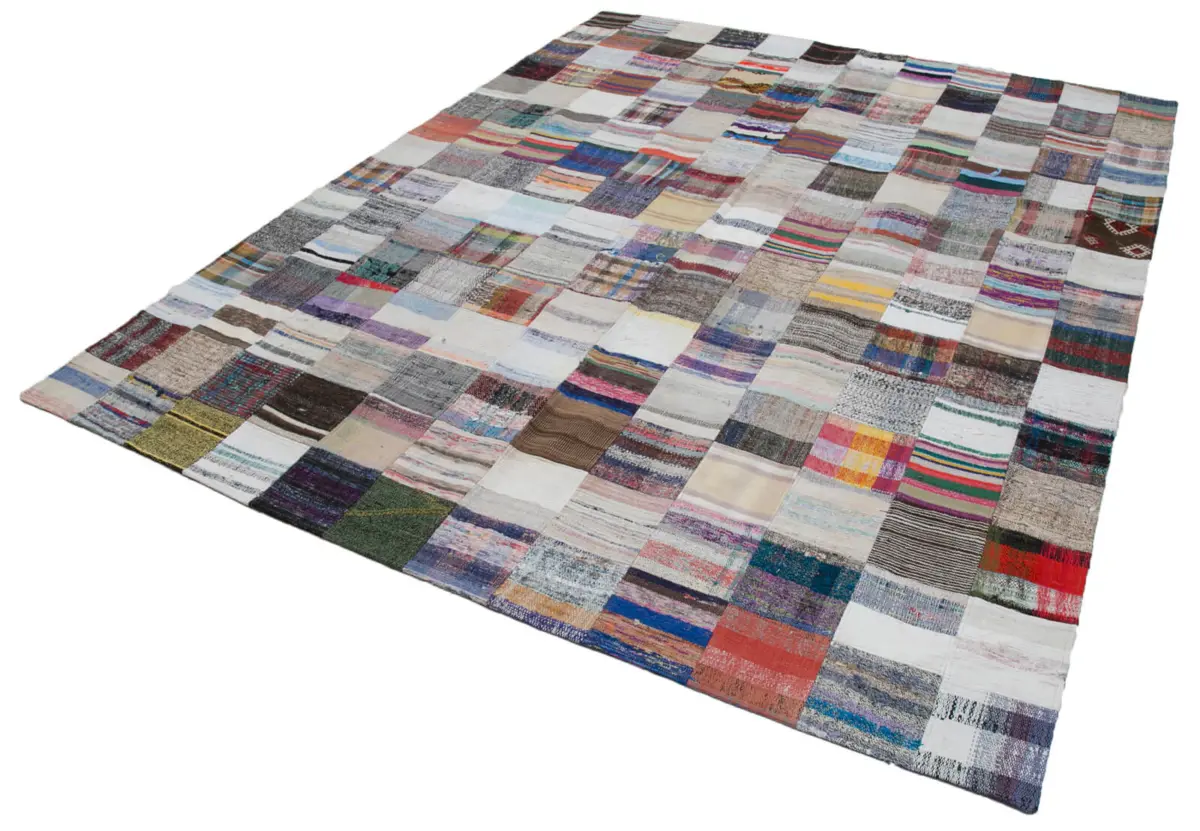 Chaput Patchwork Multi Renk Pamuk Üzerine Yün El Dokuma Kilim-241x300 - Görsel 3