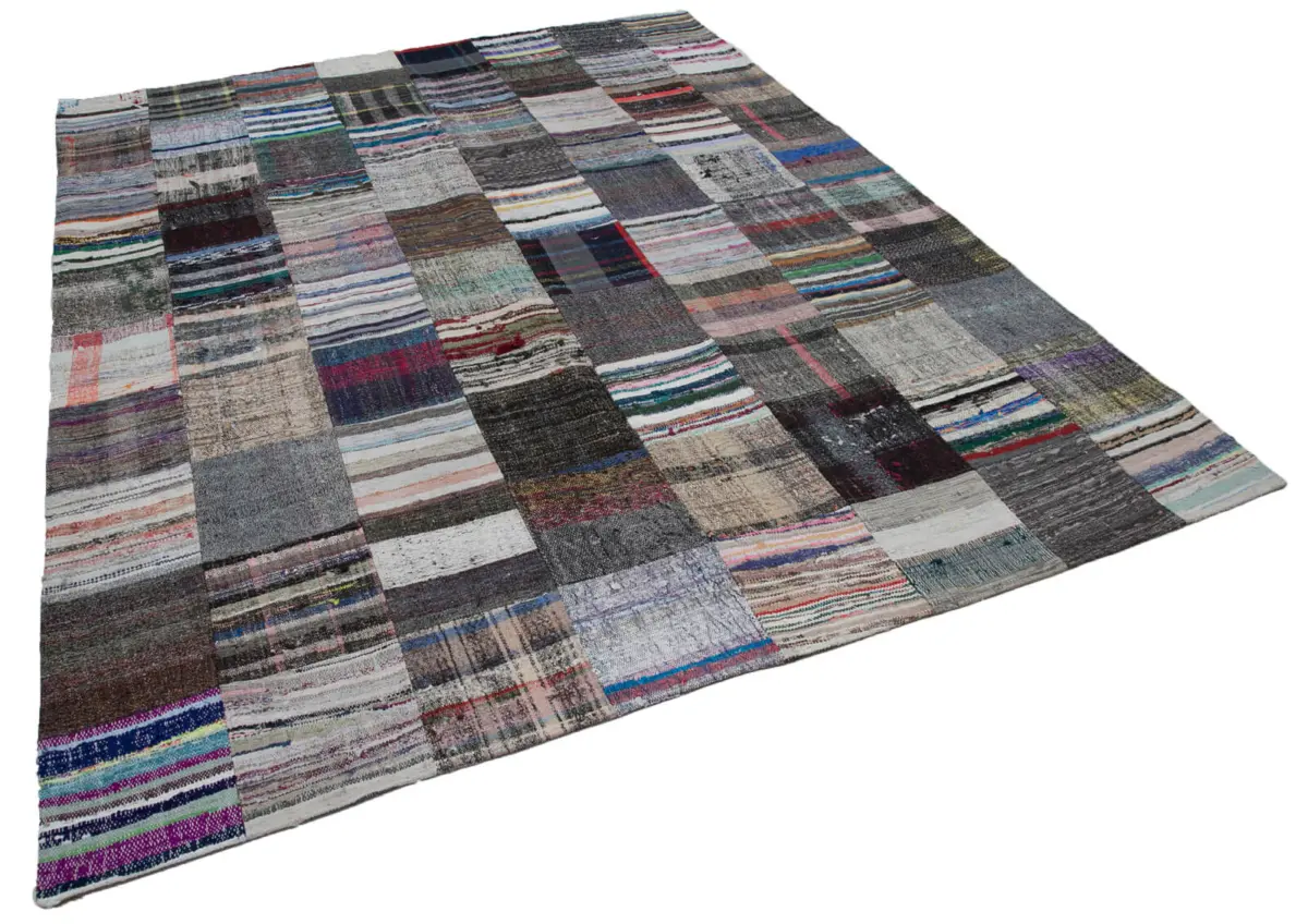 Chaput Patchwork Multi Renk Pamuk Üzerine Yün El Dokuma Kilim-240x300 - Görsel 2