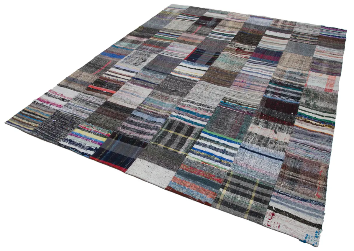 Chaput Patchwork Multi Renk Pamuk Üzerine Yün El Dokuma Kilim-240x300 - Görsel 3