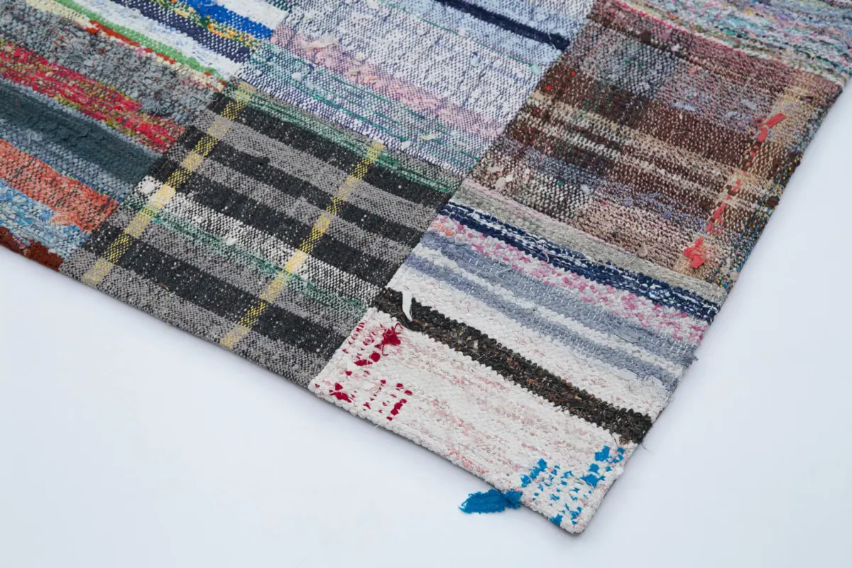 Chaput Patchwork Multi Renk Pamuk Üzerine Yün El Dokuma Kilim-240x300 - Görsel 4