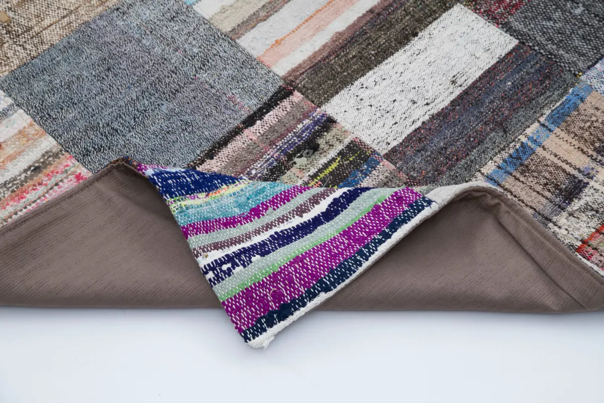 Chaput Patchwork Multi Renk Pamuk Üzerine Yün El Dokuma Kilim-240x300 - Görsel 5