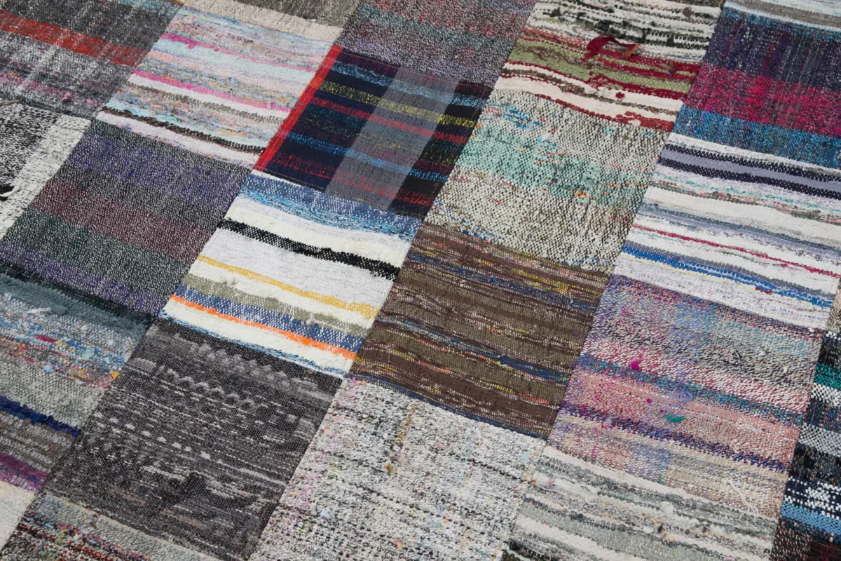 Chaput Patchwork Multi Renk Pamuk Üzerine Yün El Dokuma Kilim-240x300 - Görsel 6