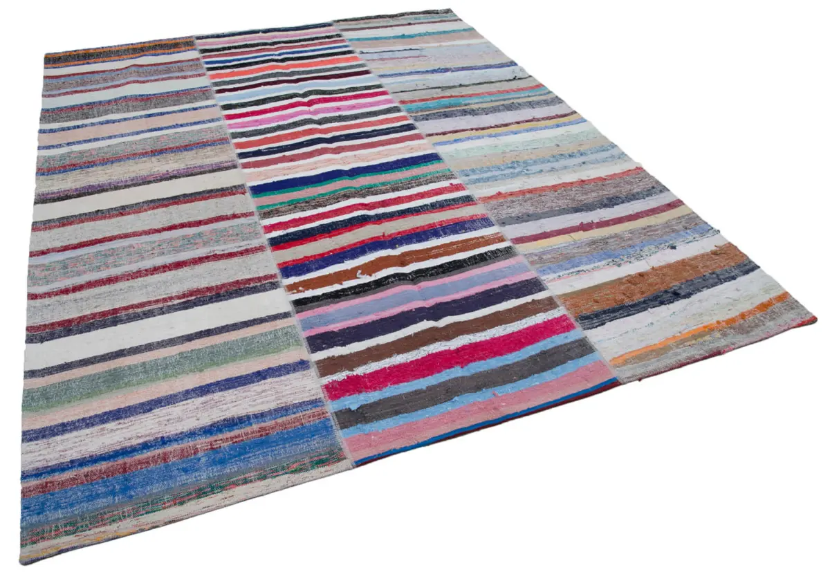 Chaput Patchwork Multi Renk Pamuk Üzerine Yün El Dokuma Kilim-244x300 - Görsel 2