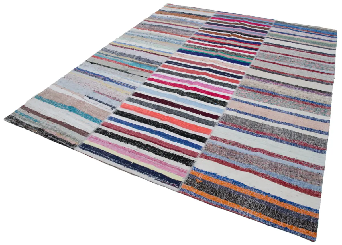 Chaput Patchwork Multi Renk Pamuk Üzerine Yün El Dokuma Kilim-244x300 - Görsel 3