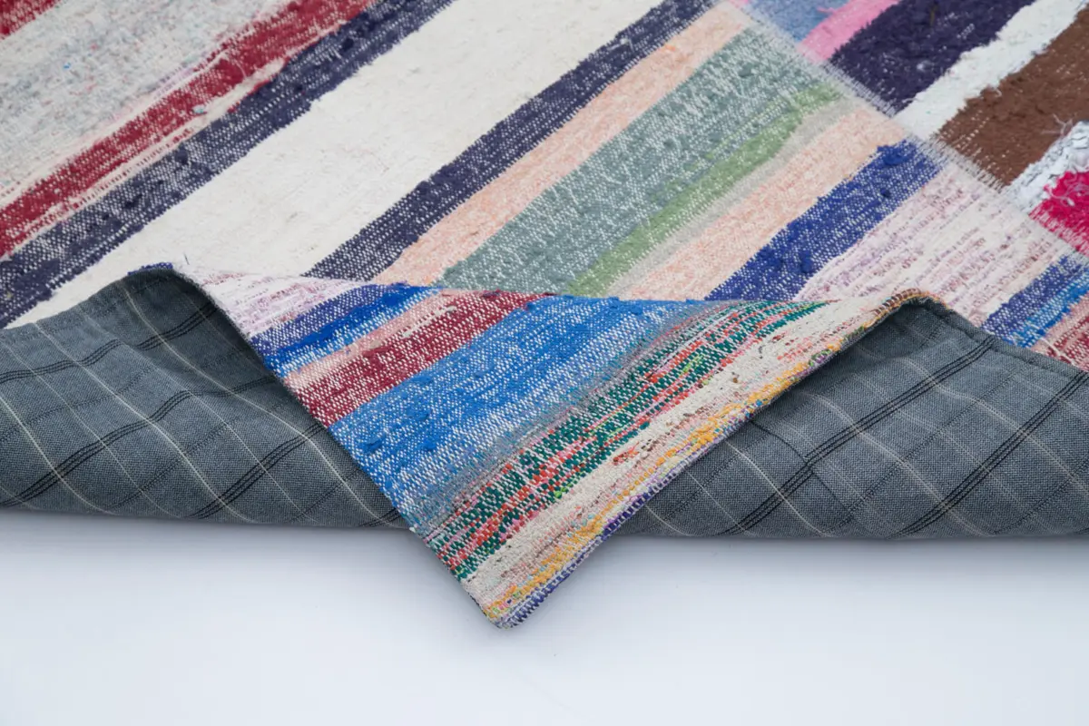 Chaput Patchwork Multi Renk Pamuk Üzerine Yün El Dokuma Kilim-244x300 - Görsel 5