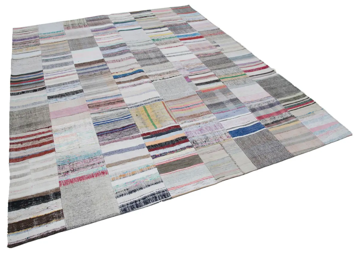 Chaput Patchwork Multi Renk Pamuk Üzerine Yün El Dokuma Kilim-249x303 - Görsel 2