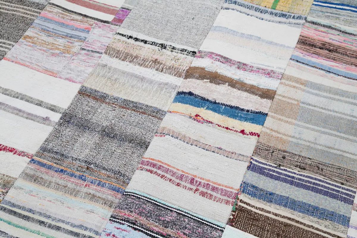 Chaput Patchwork Multi Renk Pamuk Üzerine Yün El Dokuma Kilim-249x303 - Görsel 6
