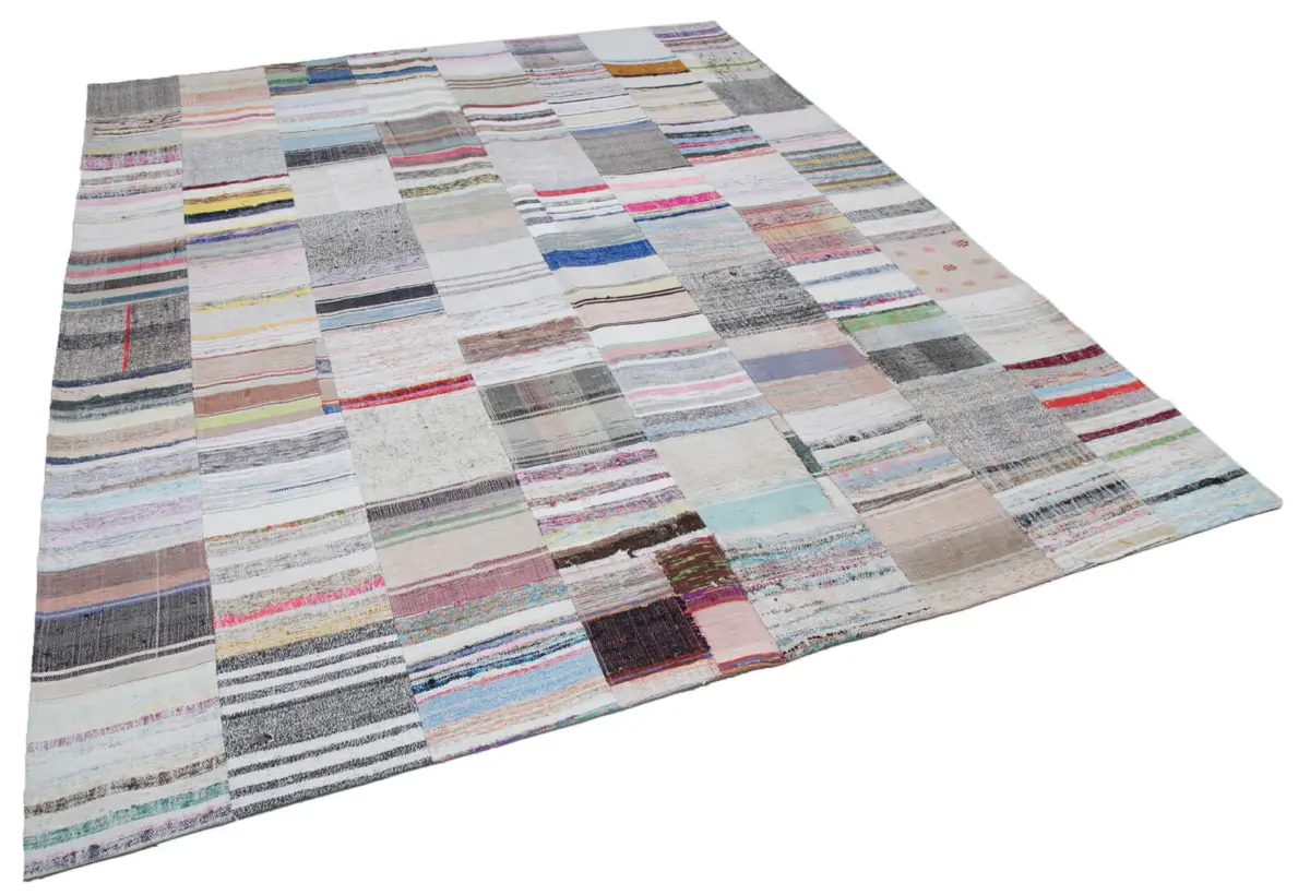 Chaput Patchwork Multi Renk Pamuk Üzerine Yün El Dokuma Kilim-249x305 - Görsel 2