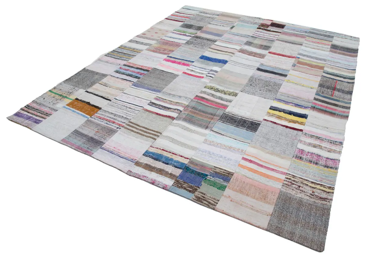 Chaput Patchwork Multi Renk Pamuk Üzerine Yün El Dokuma Kilim-249x305 - Görsel 3