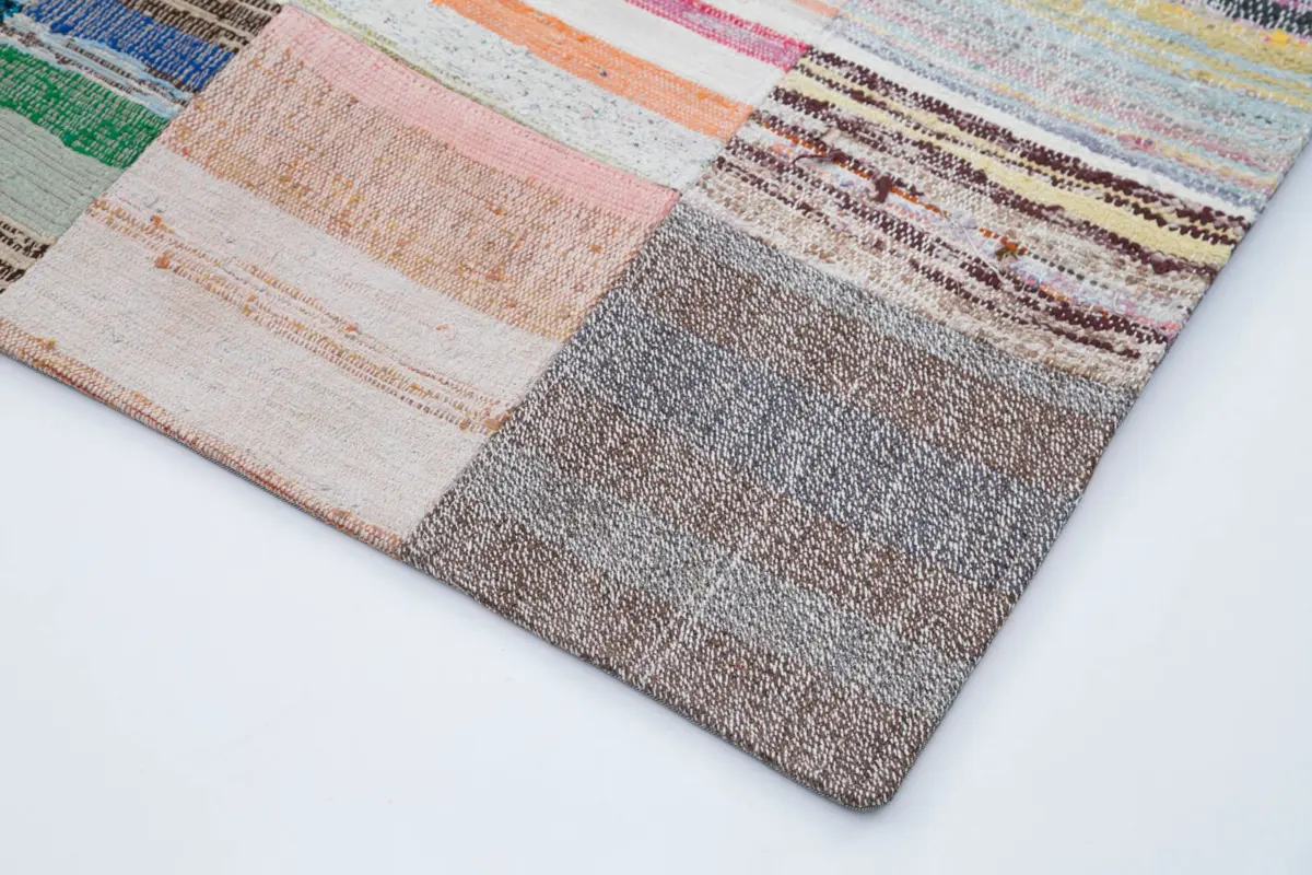 Chaput Patchwork Multi Renk Pamuk Üzerine Yün El Dokuma Kilim-249x305 - Görsel 4