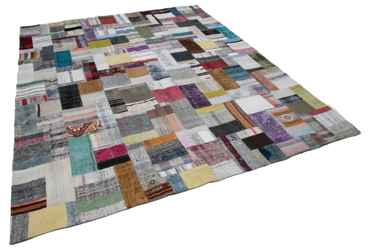 Chaput Patchwork Multi Renk Pamuk Üzerine Yün El Dokuma Kilim-250x305 - Görsel 2
