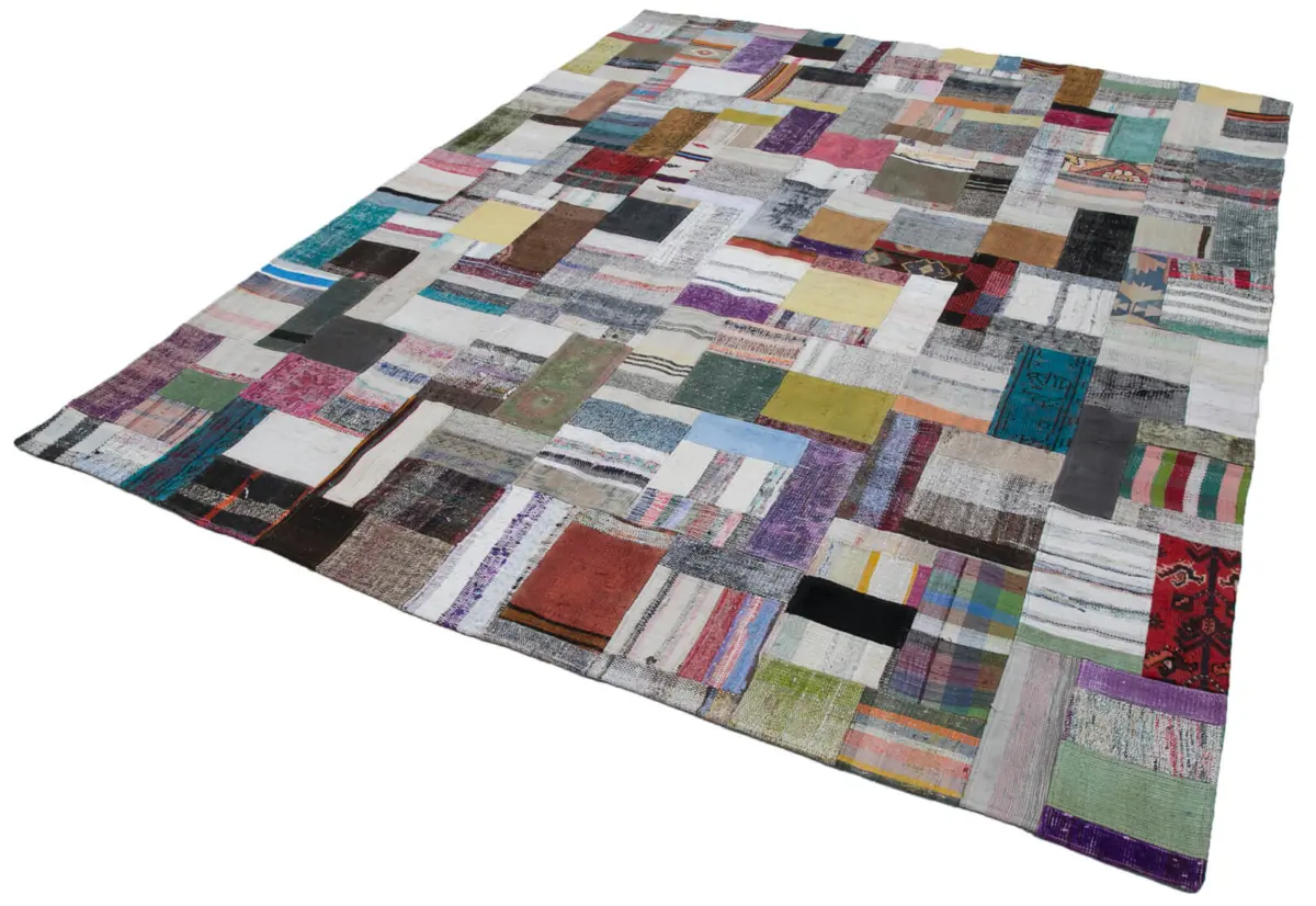 Chaput Patchwork Multi Renk Pamuk Üzerine Yün El Dokuma Kilim-250x305 - Görsel 3