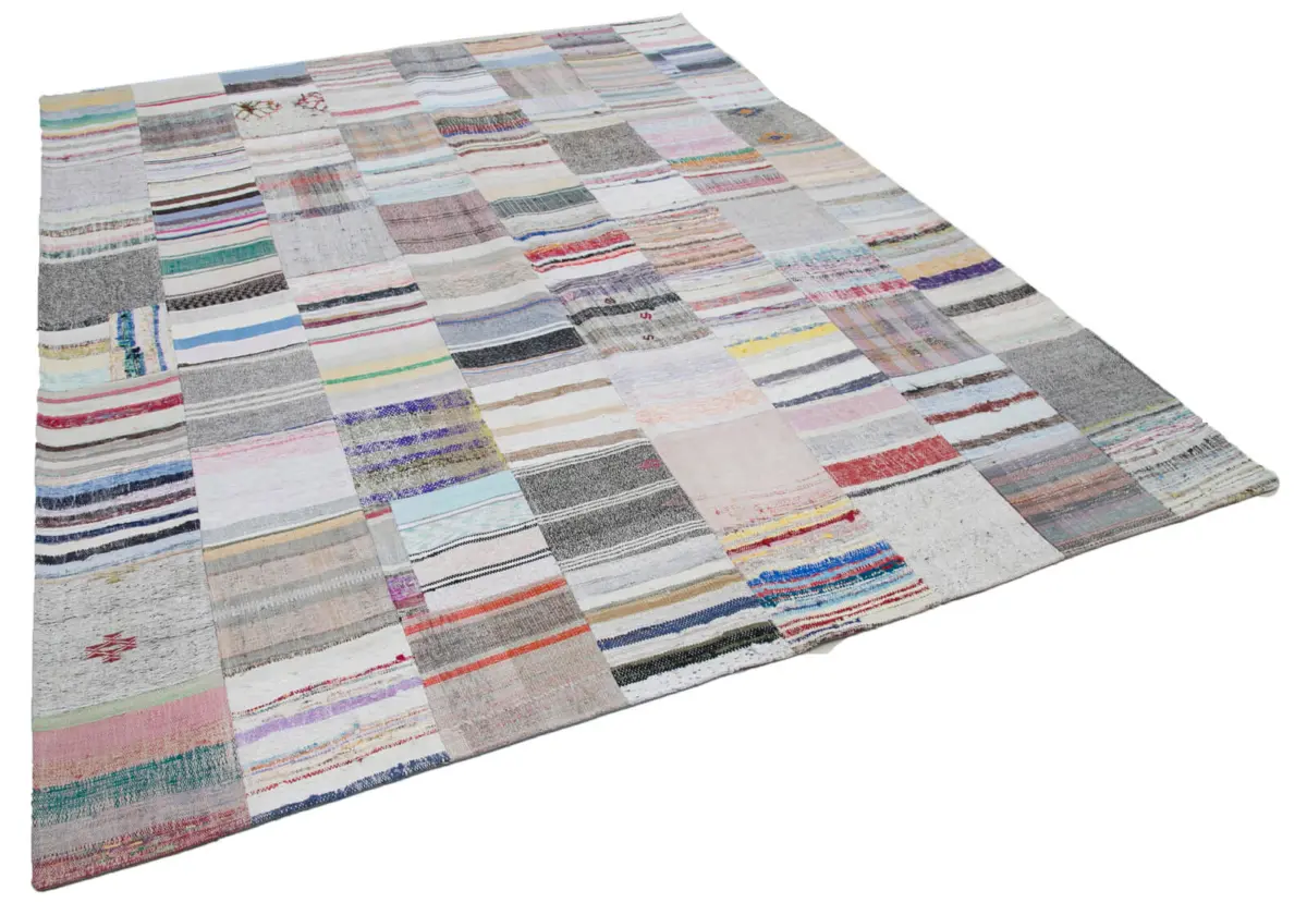 Chaput Patchwork Multi Renk Pamuk Üzerine Yün El Dokuma Kilim-248x304 - Görsel 2