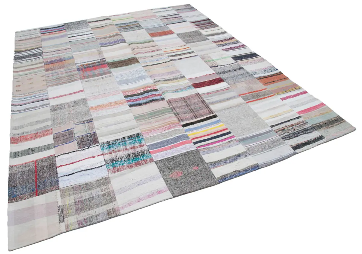 Chaput Patchwork Multi Renk Pamuk Üzerine Yün El Dokuma Kilim-248x306 - Görsel 2
