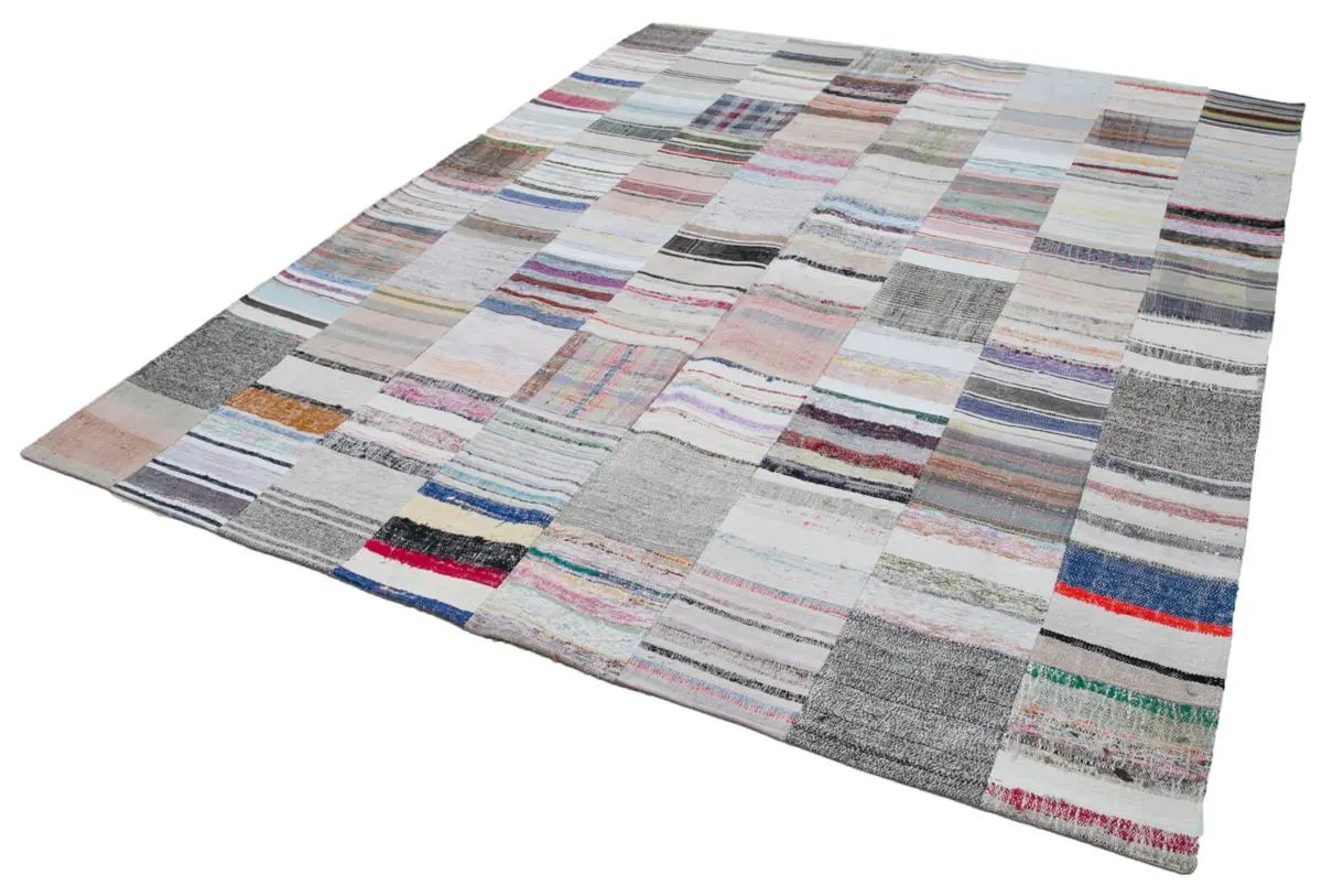 Chaput Patchwork Multi Renk Pamuk Üzerine Yün El Dokuma Kilim-248x304 - Görsel 3