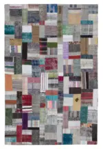 Chaput Patchwork Multi Renk Pamuk Üzerine Yün El Dokuma Kilim-200x300