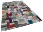 Chaput Patchwork Multi Renk Pamuk Üzerine Yün El Dokuma Kilim-200x300 - Görsel 2