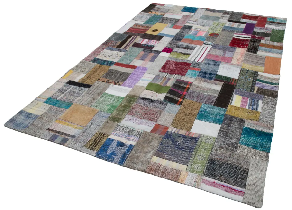 Chaput Patchwork Multi Renk Pamuk Üzerine Yün El Dokuma Kilim-200x300 - Görsel 3