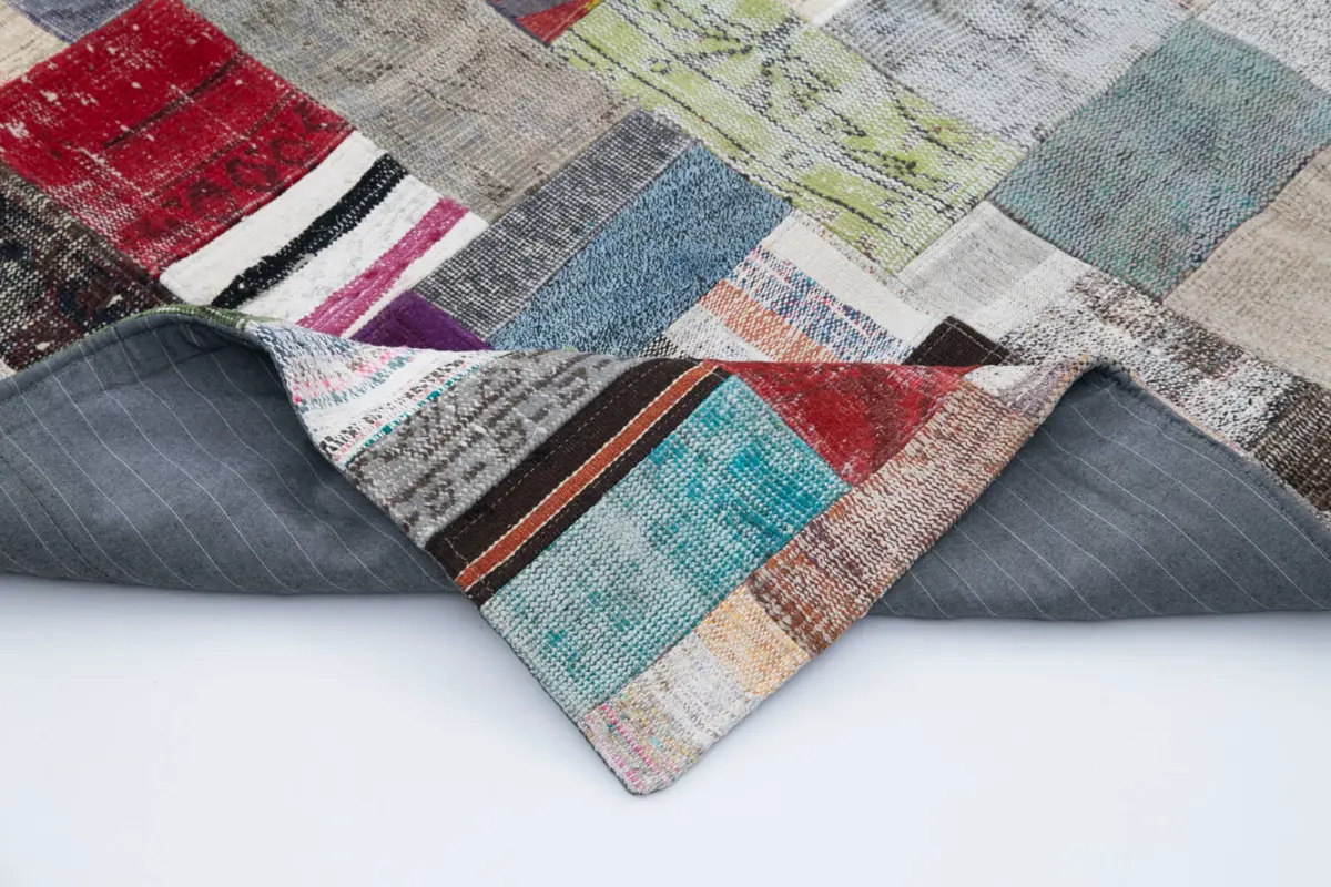 Chaput Patchwork Multi Renk Pamuk Üzerine Yün El Dokuma Kilim-200x300 - Görsel 5