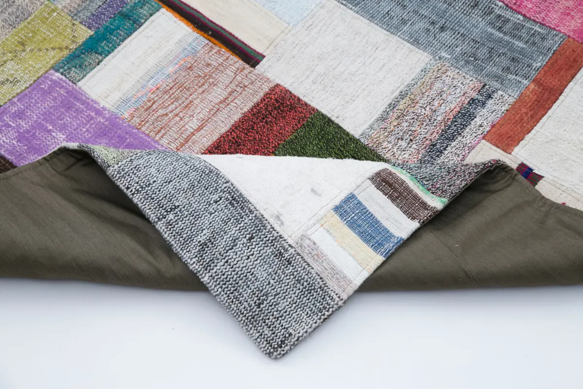 Chaput Patchwork Multi Renk Pamuk Üzerine Yün El Dokuma Kilim-251x308 - Görsel 5