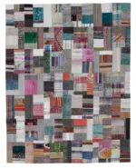 Chaput Patchwork Multi Renk Pamuk Üzerine Yün El Dokuma Kilim-241x310