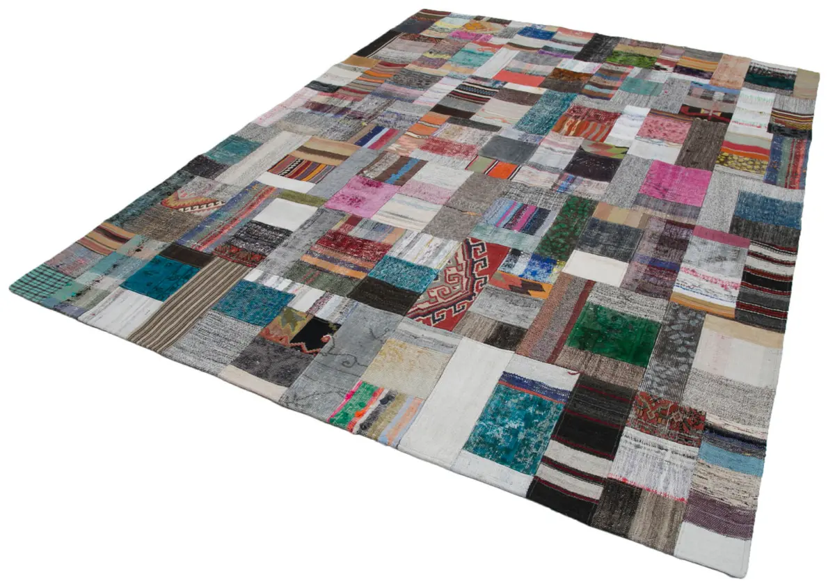 Chaput Patchwork Multi Renk Pamuk Üzerine Yün El Dokuma Kilim-241x310 - Görsel 3