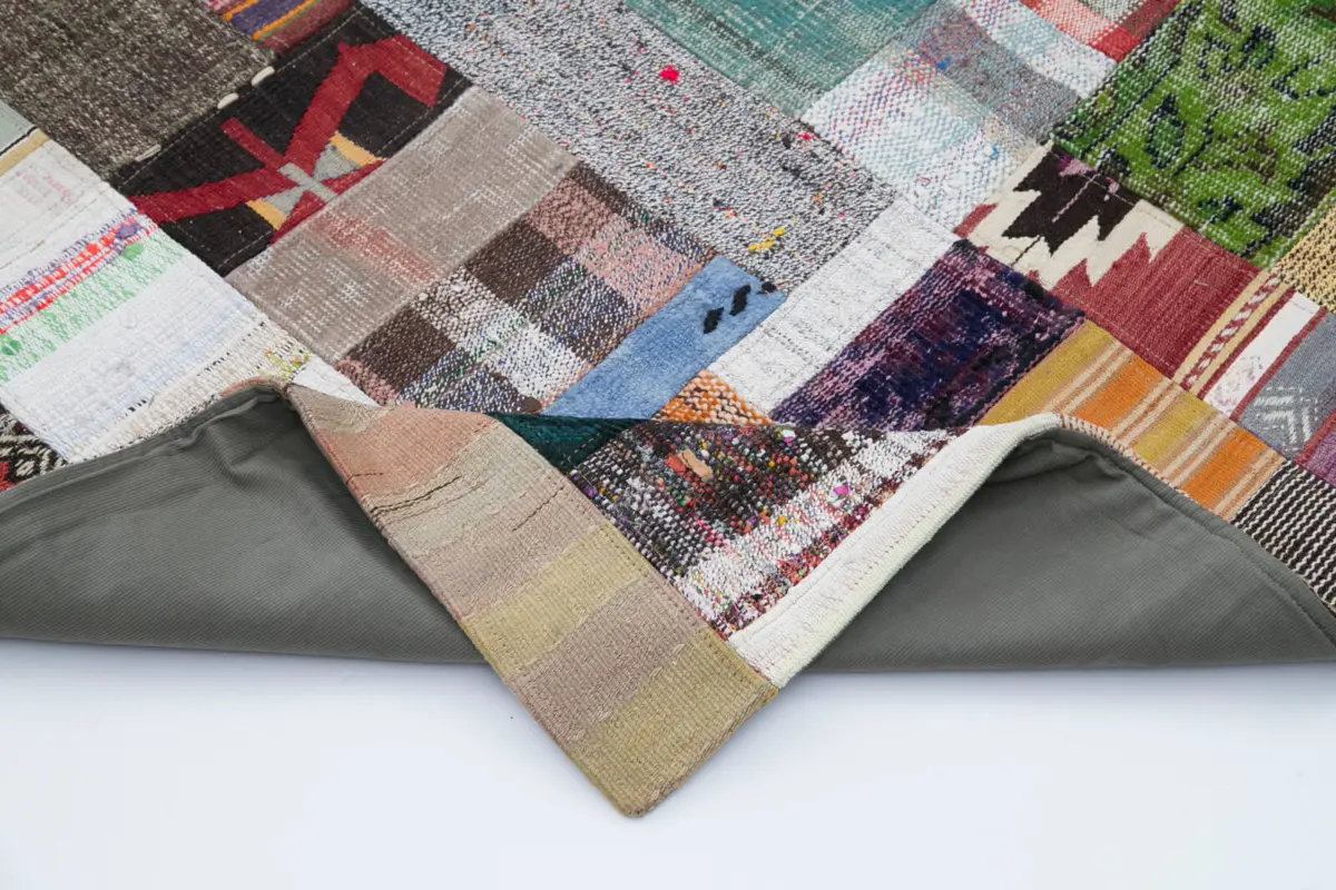 Chaput Patchwork Multi Renk Pamuk Üzerine Yün El Dokuma Kilim-241x310 - Görsel 5