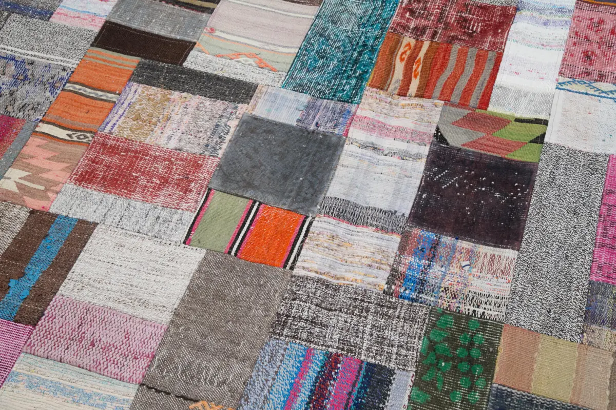 Chaput Patchwork Multi Renk Pamuk Üzerine Yün El Dokuma Kilim-241x310 - Görsel 6