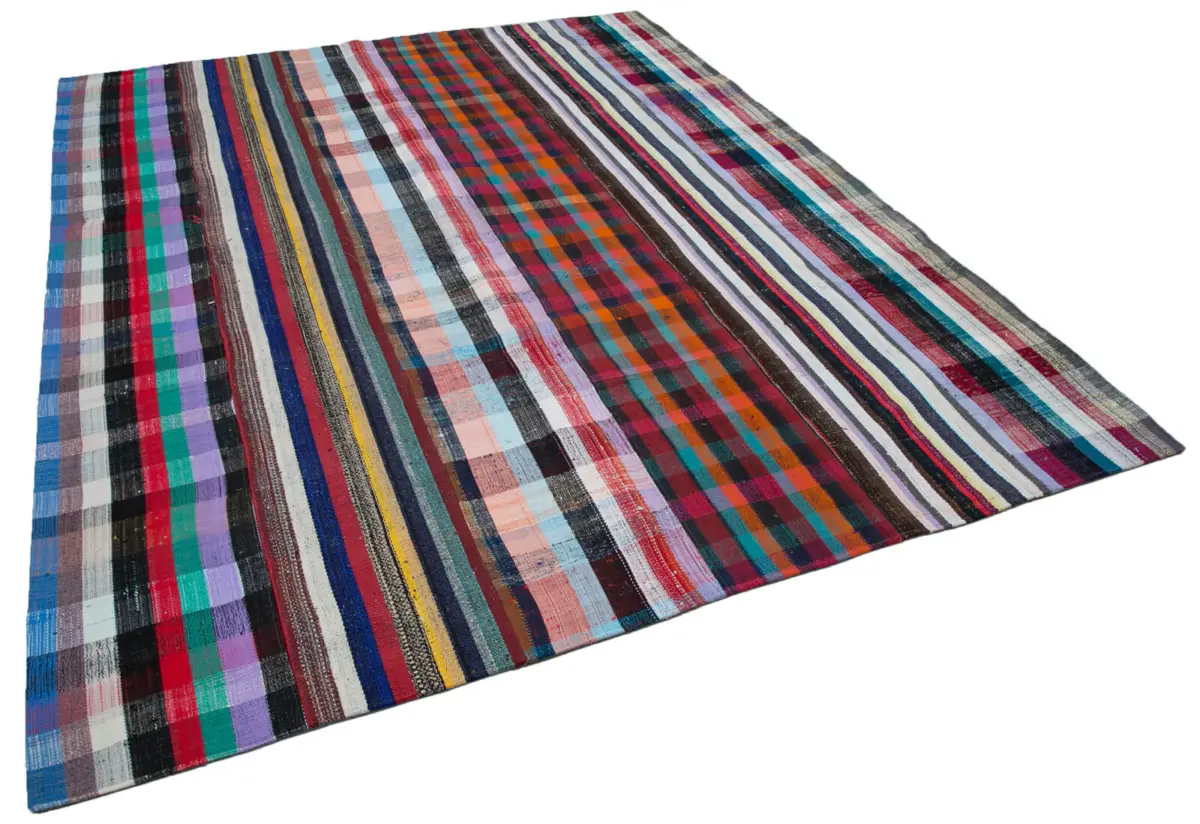Chaput Patchwork Multi Renk Pamuk Üzerine Yün El Dokuma Kilim-243x307 - Görsel 2