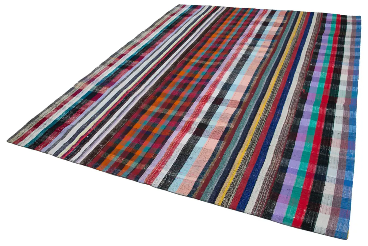 Chaput Patchwork Multi Renk Pamuk Üzerine Yün El Dokuma Kilim-243x307 - Görsel 3