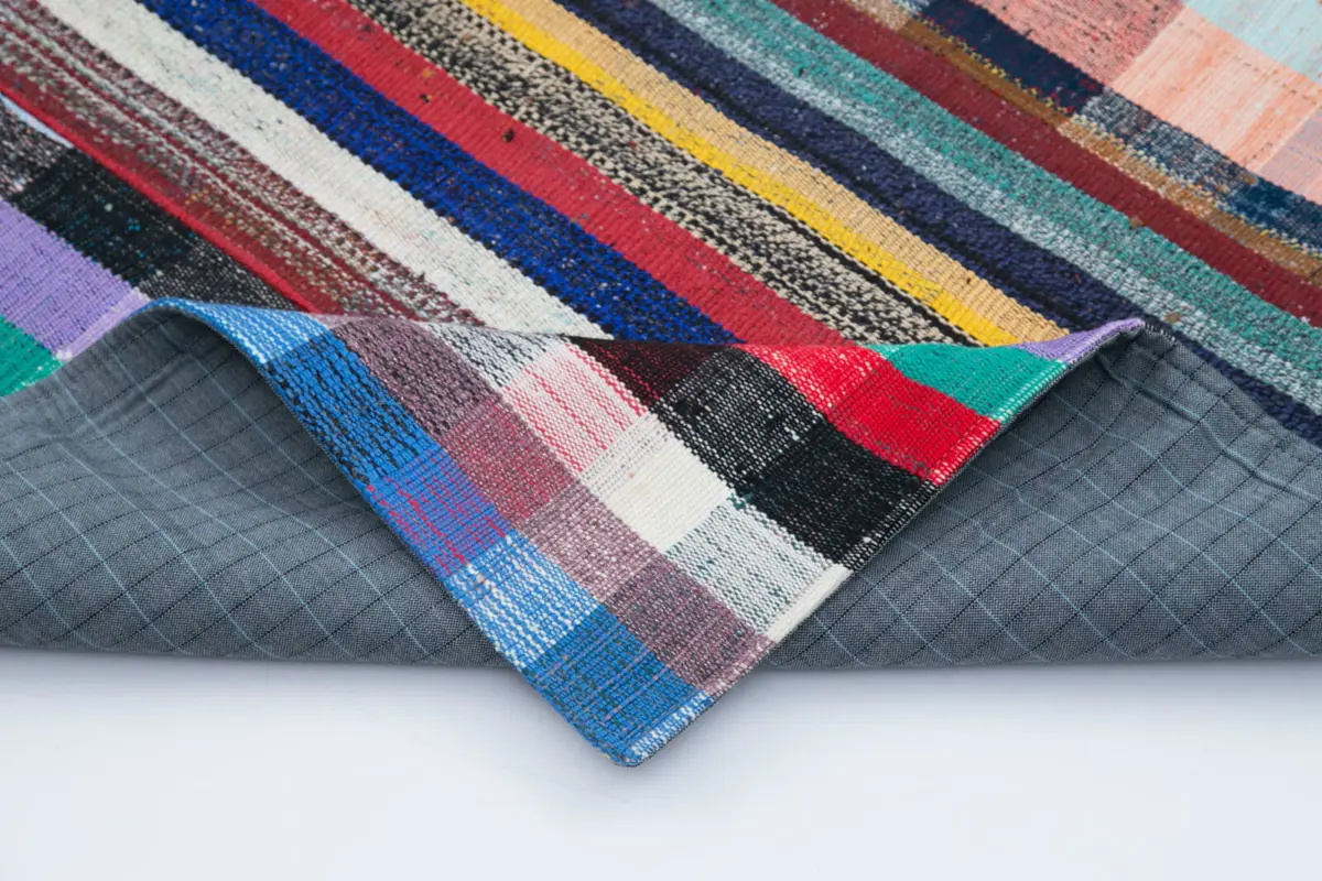 Chaput Patchwork Multi Renk Pamuk Üzerine Yün El Dokuma Kilim-243x307 - Görsel 5