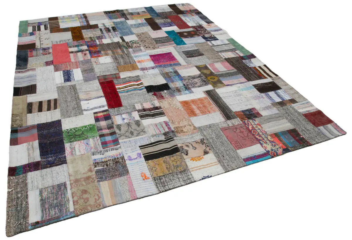 Chaput Patchwork Multi Renk Pamuk Üzerine Yün El Dokuma Kilim-246x306 - Görsel 2
