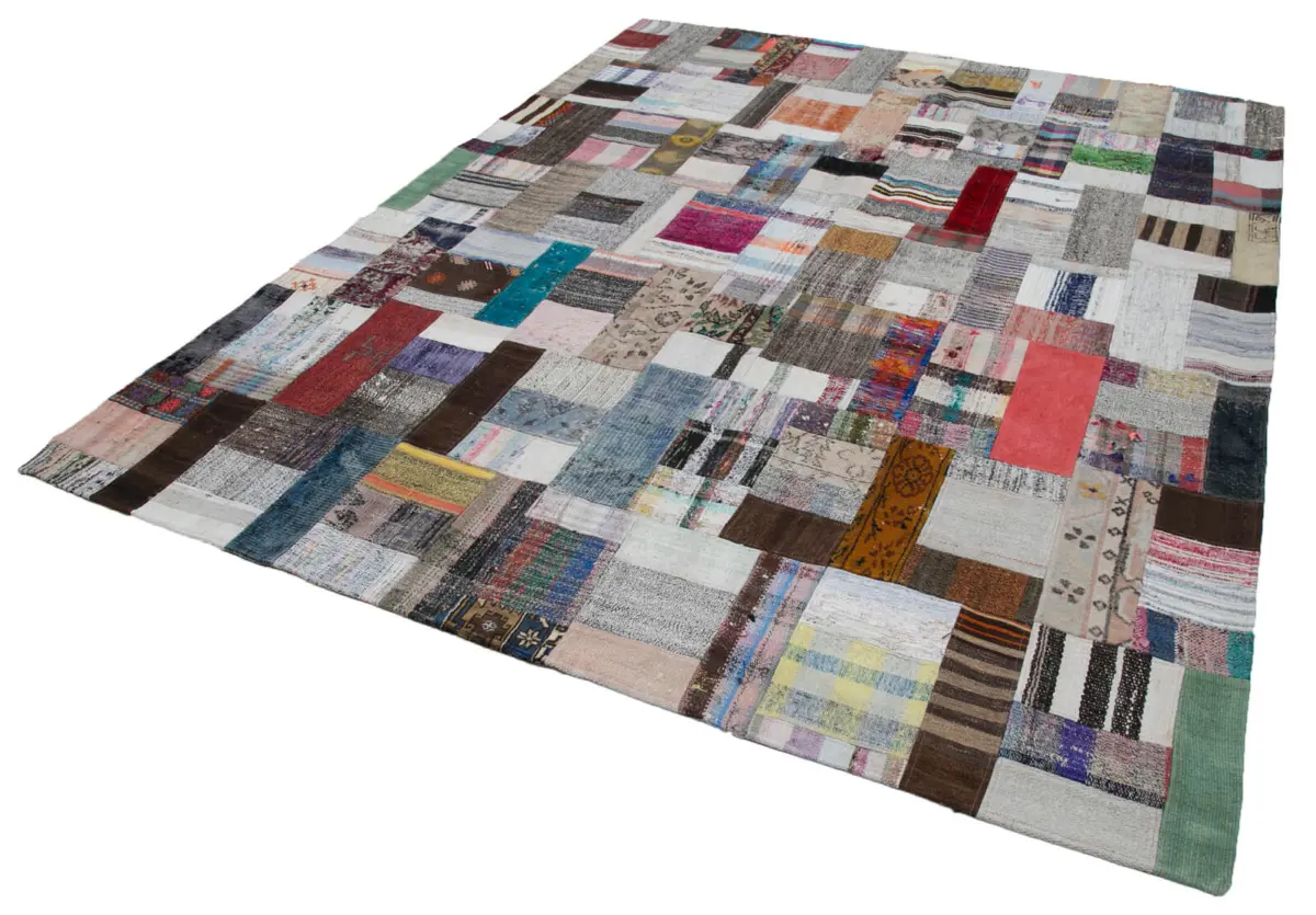 Chaput Patchwork Multi Renk Pamuk Üzerine Yün El Dokuma Kilim-246x306 - Görsel 3
