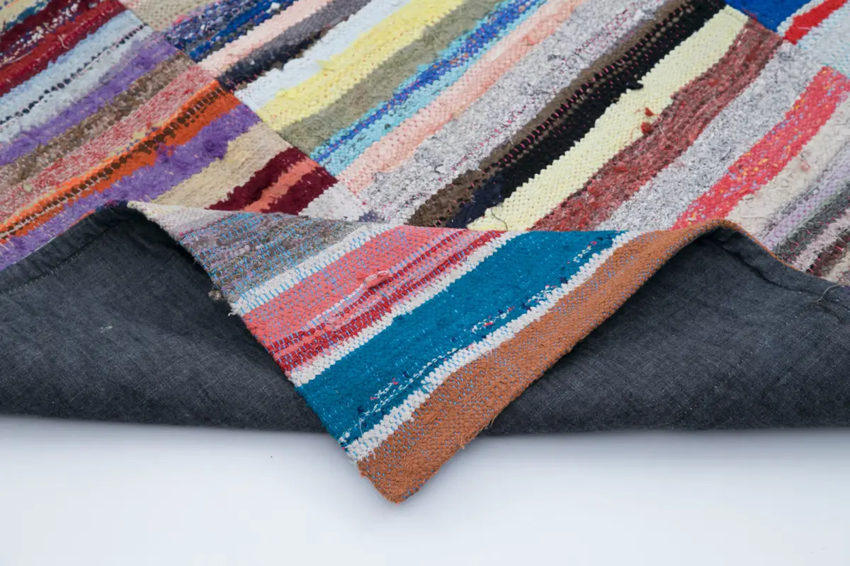 Chaput Patchwork Multi Renk Pamuk Üzerine Yün El Dokuma Kilim-248x307 - Görsel 5