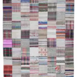 Chaput Patchwork Multi Renk Pamuk Üzerine Yün El Dokuma Kilim-240x300