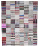 Chaput Patchwork Multi Renk Pamuk Üzerine Yün El Dokuma Kilim-240x300