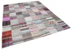 Chaput Patchwork Multi Renk Pamuk Üzerine Yün El Dokuma Kilim-240x300 - Görsel 2