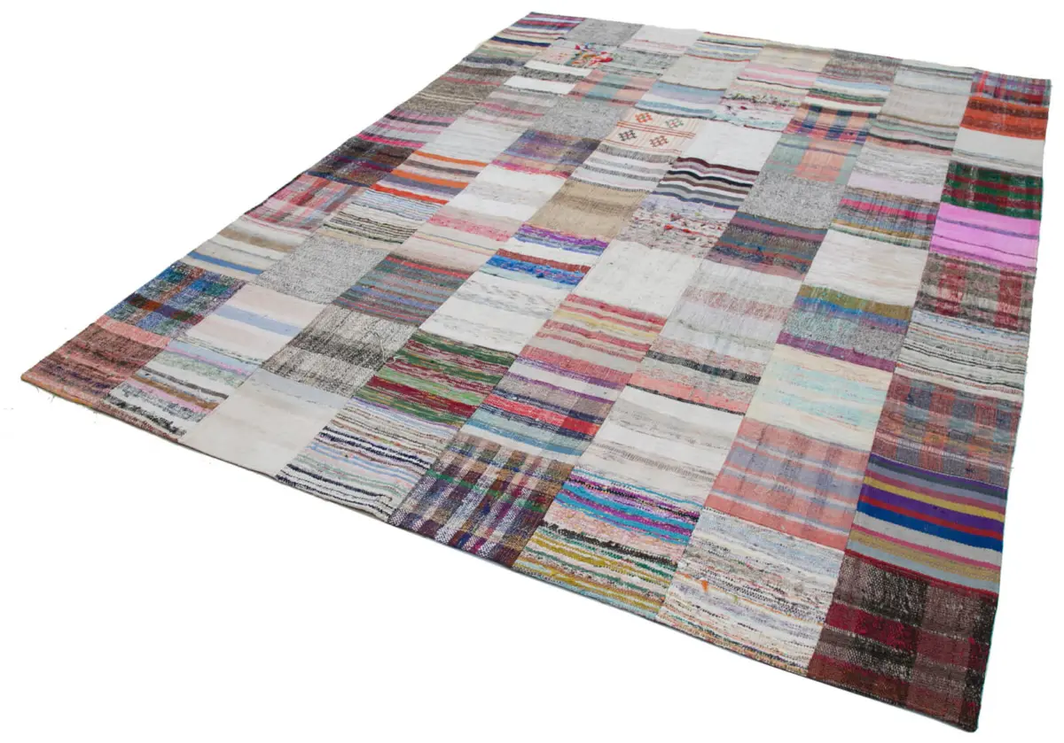 Chaput Patchwork Multi Renk Pamuk Üzerine Yün El Dokuma Kilim-240x300 - Görsel 3