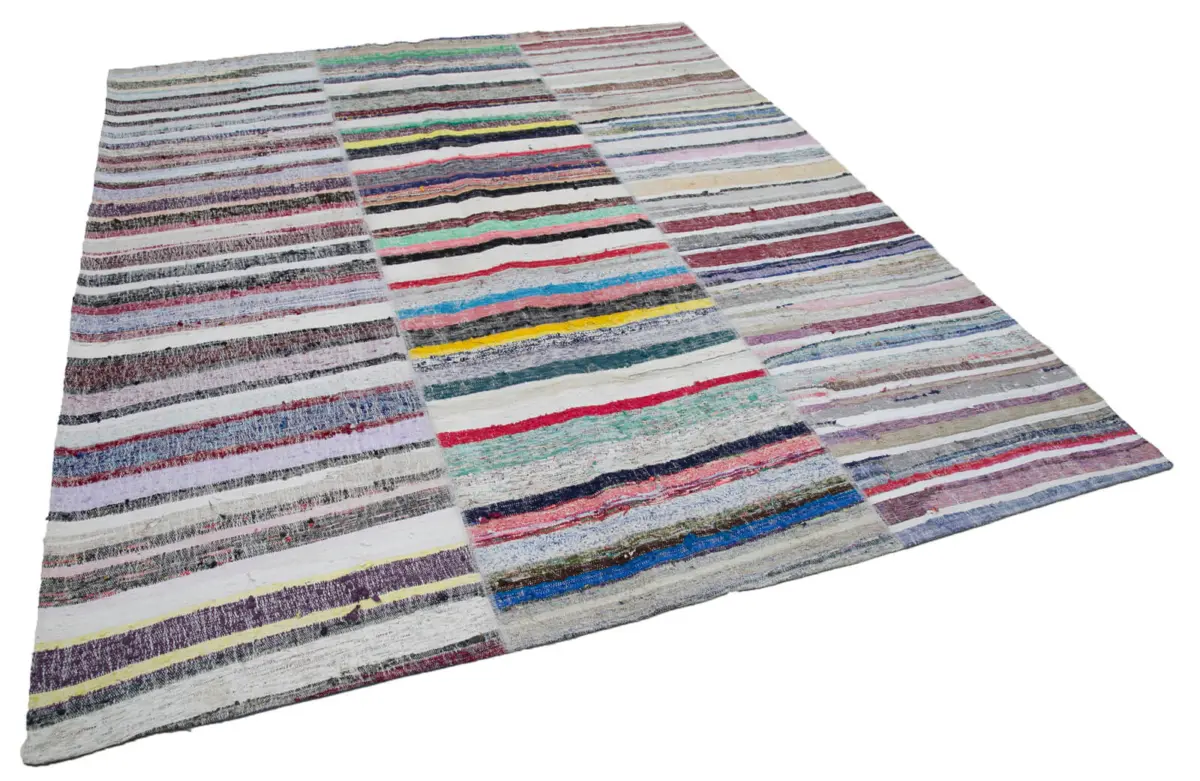 Chaput Patchwork Multi Renk Pamuk Üzerine Yün El Dokuma Kilim-246x298 - Görsel 2