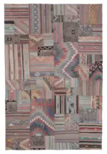 Anadolu Patchwork Multi Renk Pamuk Üzerine Yün El Dokuma Kilim-203x302
