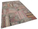 Anadolu Patchwork Multi Renk Pamuk Üzerine Yün El Dokuma Kilim-202x302 - Görsel 2